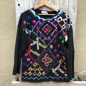EUC Sequined Black Sweater